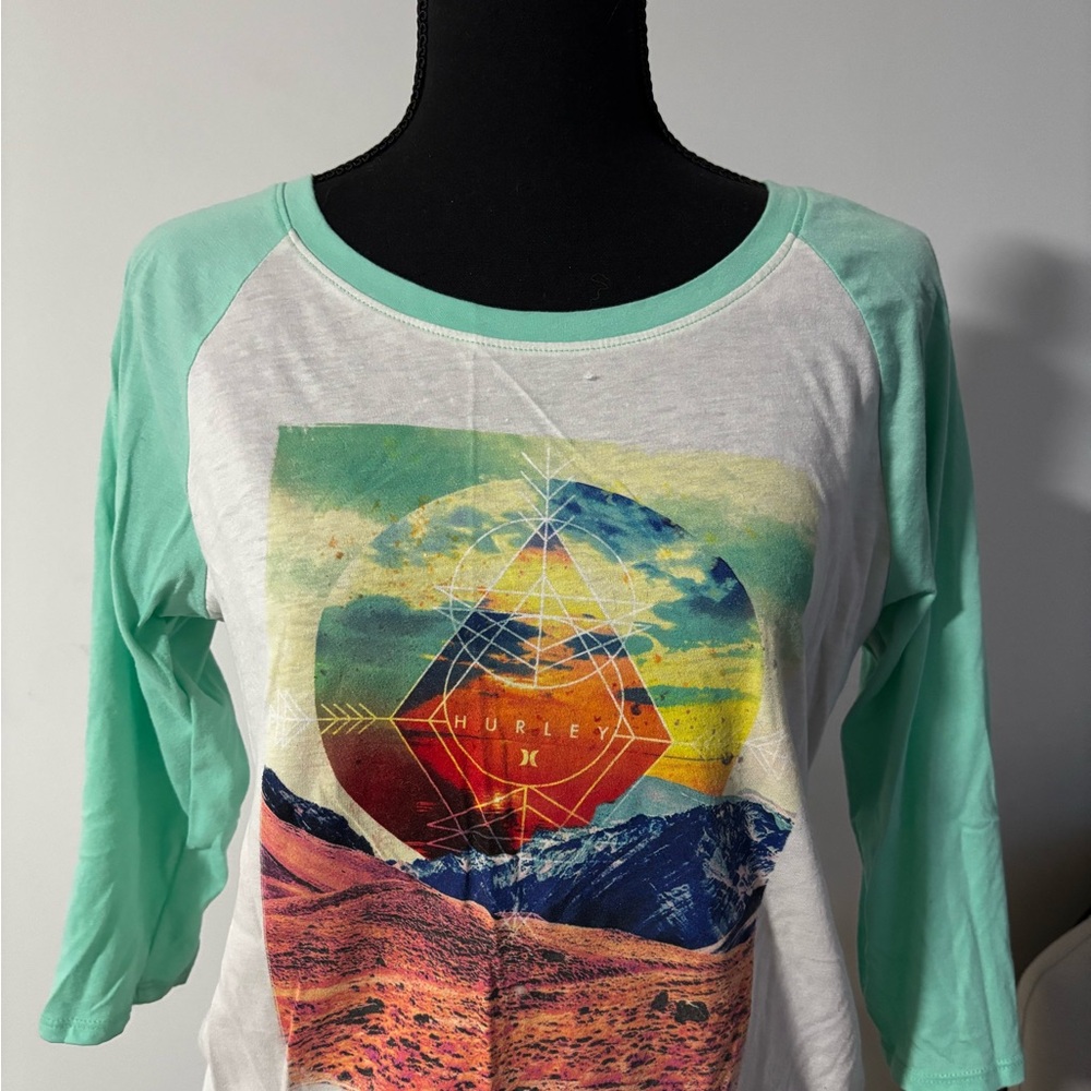 Hurley Graphic Raglan Tee - Mint and Multicolor
